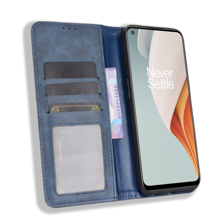 For OnePlus Nord N100 Magnetic Buckle Retro Crazy Horse Texture Horizontal Flip Leather Case with Holder & Card Slots & Photo Frame