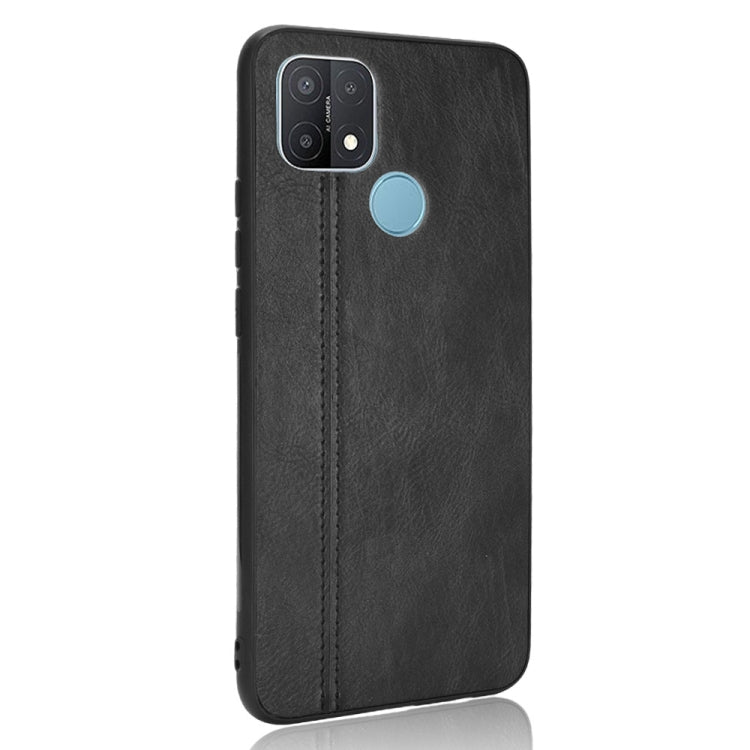 For OPPO A15 Shockproof Sewing Cow Pattern Skin PC + PU + TPU Case