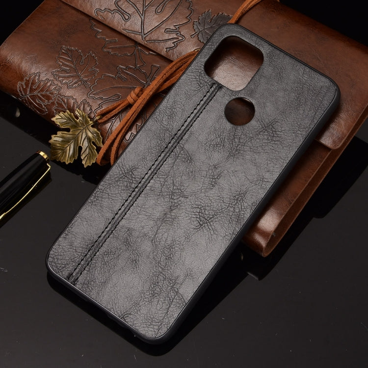 For OPPO A15 Shockproof Sewing Cow Pattern Skin PC + PU + TPU Case