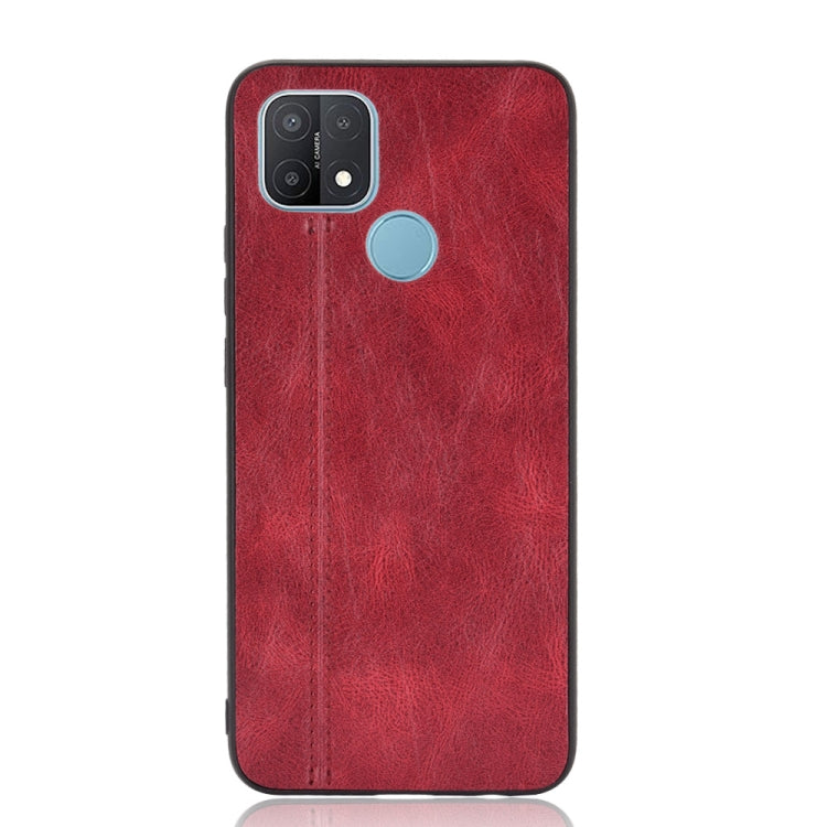 For OPPO A15 Shockproof Sewing Cow Pattern Skin PC + PU + TPU Case