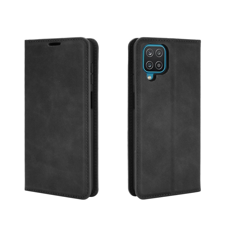 For Samsung Galaxy A12 Retro-skin Business Magnetic Suction Leather Case with Holder & Card Slots & Wallet