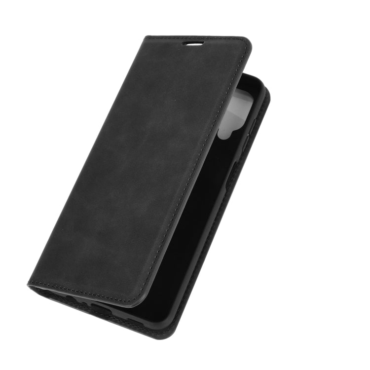 For Samsung Galaxy A12 Retro-skin Business Magnetic Suction Leather Case with Holder & Card Slots & Wallet