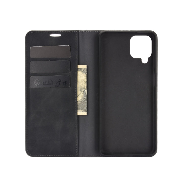 For Samsung Galaxy A12 Retro-skin Business Magnetic Suction Leather Case with Holder & Card Slots & Wallet