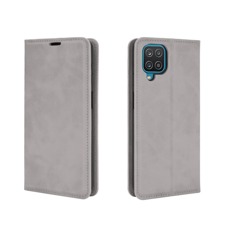 For Samsung Galaxy A12 Retro-skin Business Magnetic Suction Leather Case with Holder & Card Slots & Wallet