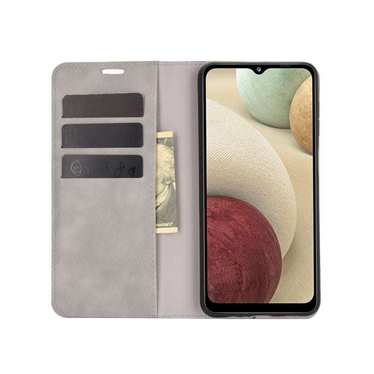 For Samsung Galaxy A12 Retro-skin Business Magnetic Suction Leather Case with Holder & Card Slots & Wallet