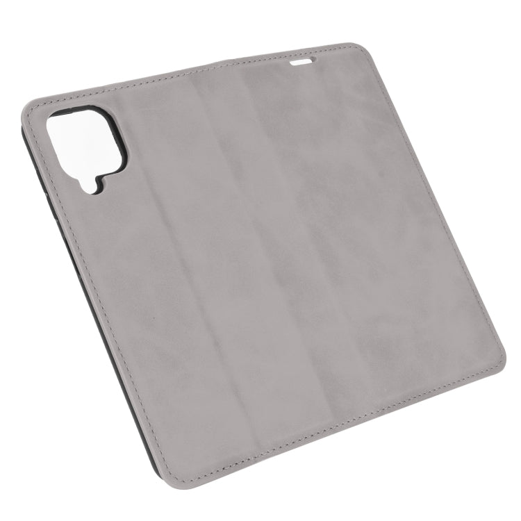 For Samsung Galaxy A12 Retro-skin Business Magnetic Suction Leather Case with Holder & Card Slots & Wallet
