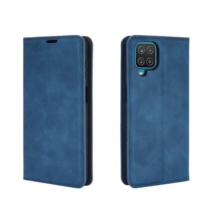 For Samsung Galaxy A12 Retro-skin Business Magnetic Suction Leather Case with Holder & Card Slots & Wallet