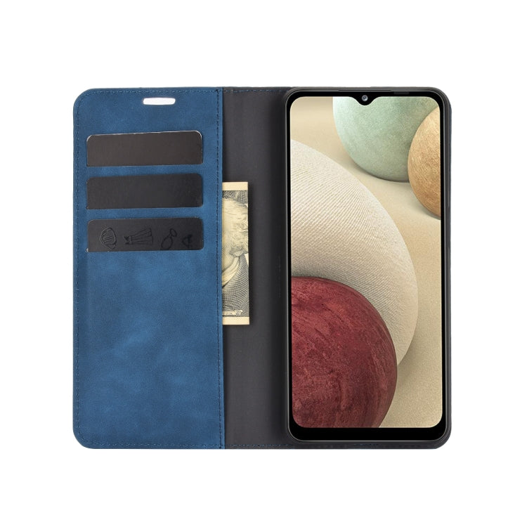 For Samsung Galaxy A12 Retro-skin Business Magnetic Suction Leather Case with Holder & Card Slots & Wallet