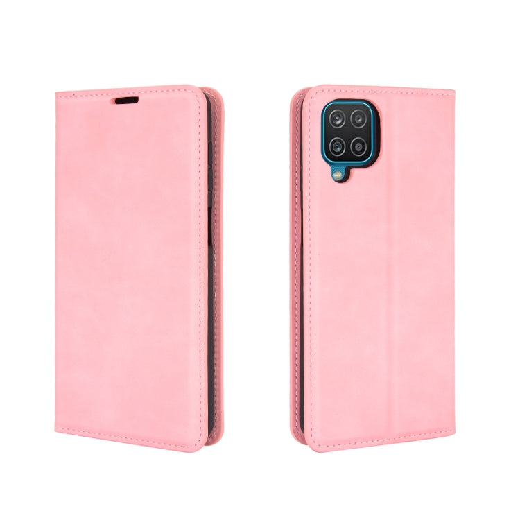 For Samsung Galaxy A12 Retro-skin Business Magnetic Suction Leather Case with Holder & Card Slots & Wallet