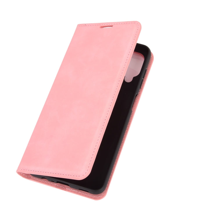 For Samsung Galaxy A12 Retro-skin Business Magnetic Suction Leather Case with Holder & Card Slots & Wallet