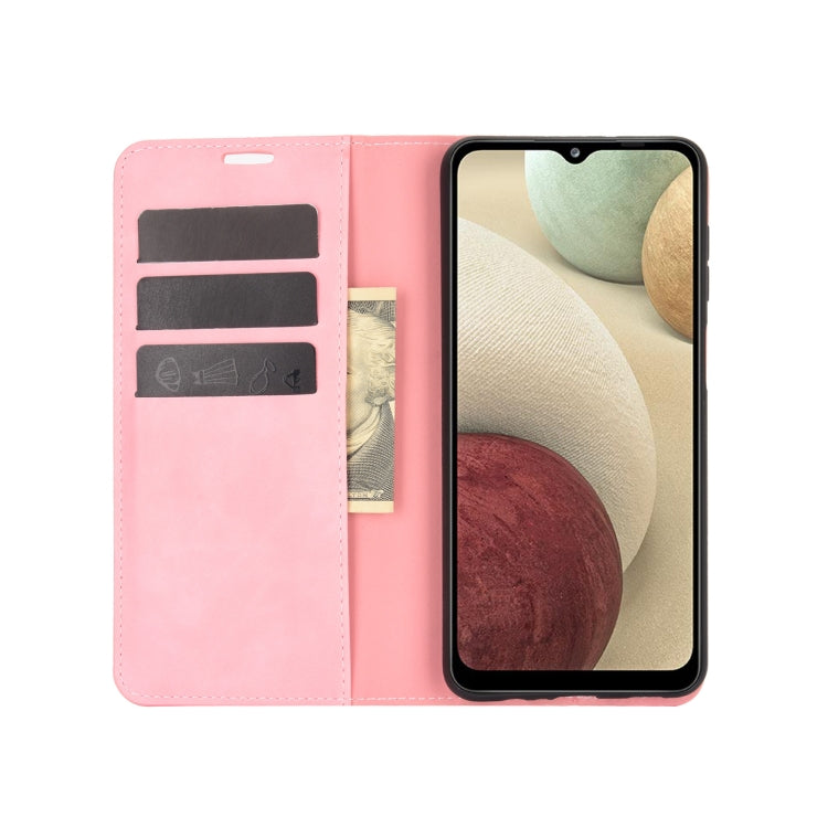 For Samsung Galaxy A12 Retro-skin Business Magnetic Suction Leather Case with Holder & Card Slots & Wallet