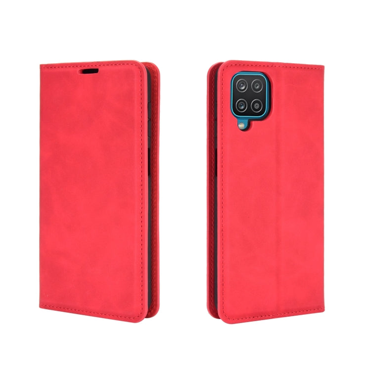 For Samsung Galaxy A12 Retro-skin Business Magnetic Suction Leather Case with Holder & Card Slots & Wallet
