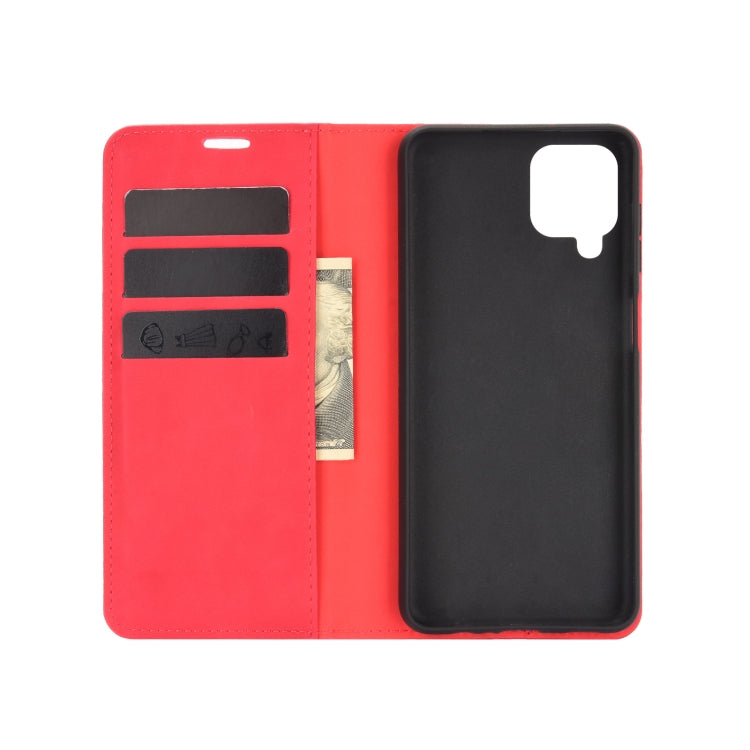 For Samsung Galaxy A12 Retro-skin Business Magnetic Suction Leather Case with Holder & Card Slots & Wallet