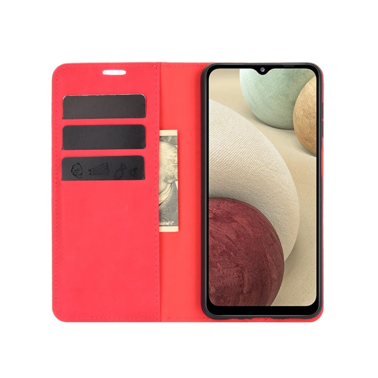For Samsung Galaxy A12 Retro-skin Business Magnetic Suction Leather Case with Holder & Card Slots & Wallet