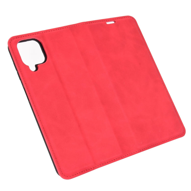 For Samsung Galaxy A12 Retro-skin Business Magnetic Suction Leather Case with Holder & Card Slots & Wallet