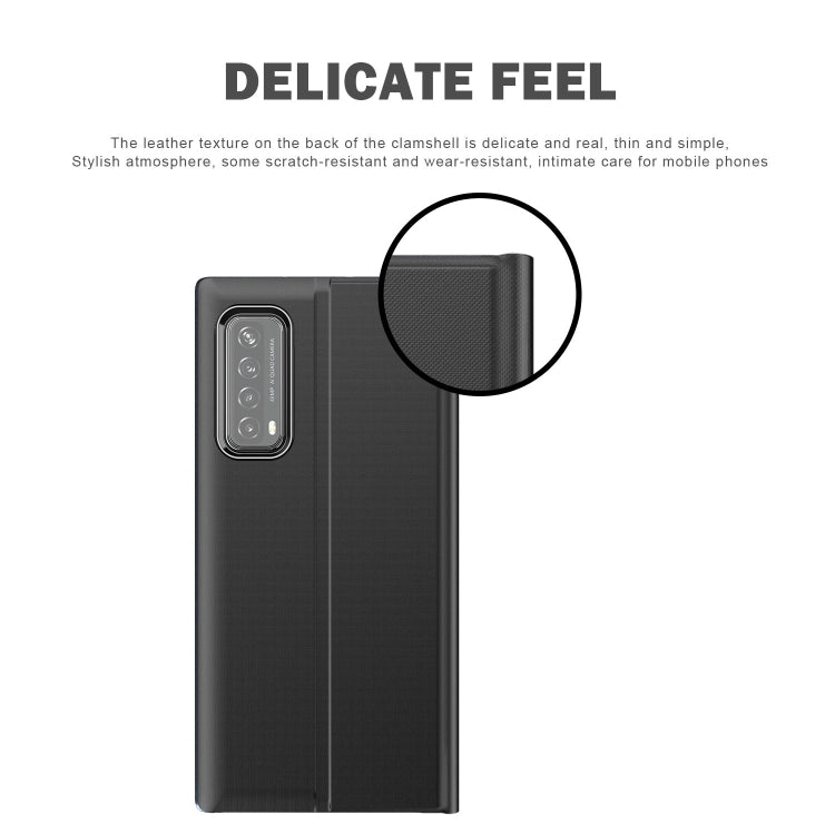 For Huawei P smart 2021 / Y7a Side Display Magnetic Horizontal Flip Plain Texture Cloth + PC Case with Holder & Sleep / Wake-up Function