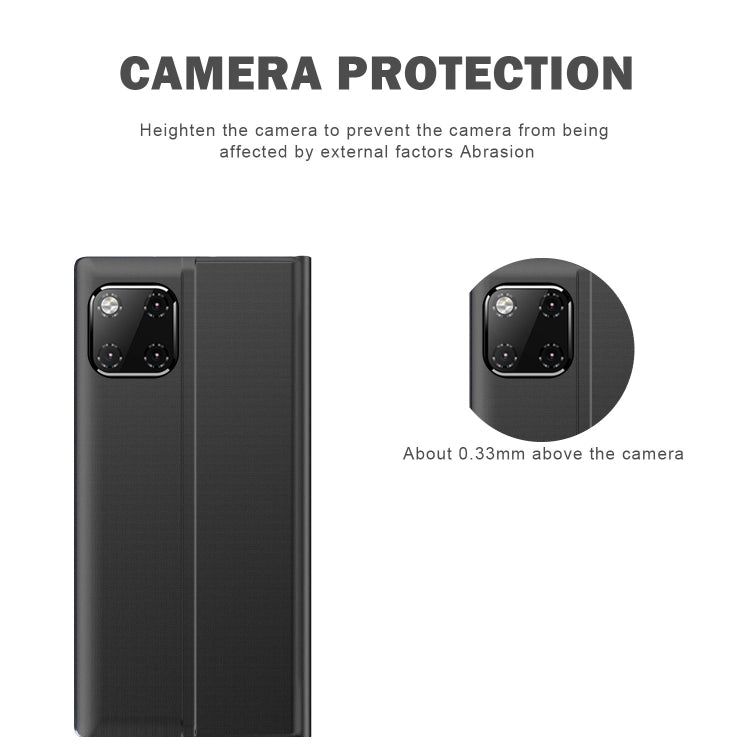 For iPhone 12 / 12 Pro Side Window Display Magnetic Suction Plain Grain Flip Leather Case with Holder