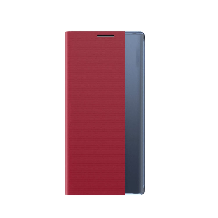 For iPhone 12 mini Side Window Display Magnetic Suction Plain Grain Flip PU Leather + PC Case with Holder