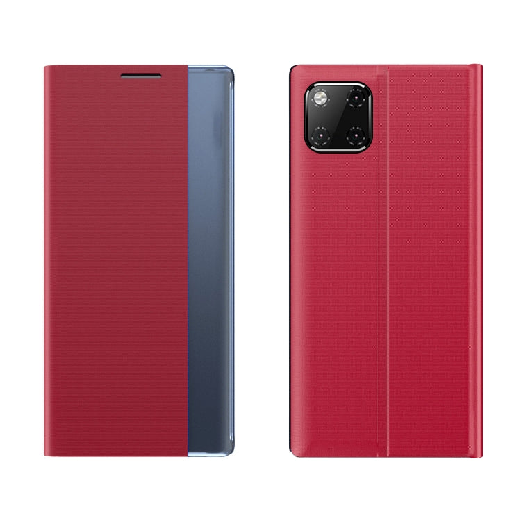 For iPhone 11 Side Window Display Magnetic Suction Plain Grain Flip PU Leather + PC Case with Holder