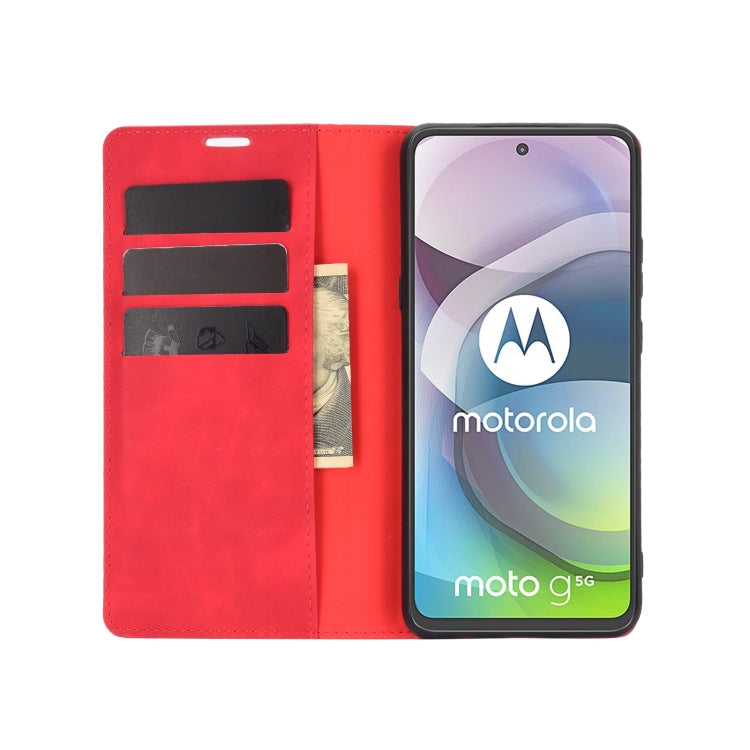 For Motorola Moto G 5G Retro-skin Business Magnetic Suction Leather Case with Holder & Card Slots & Wallet