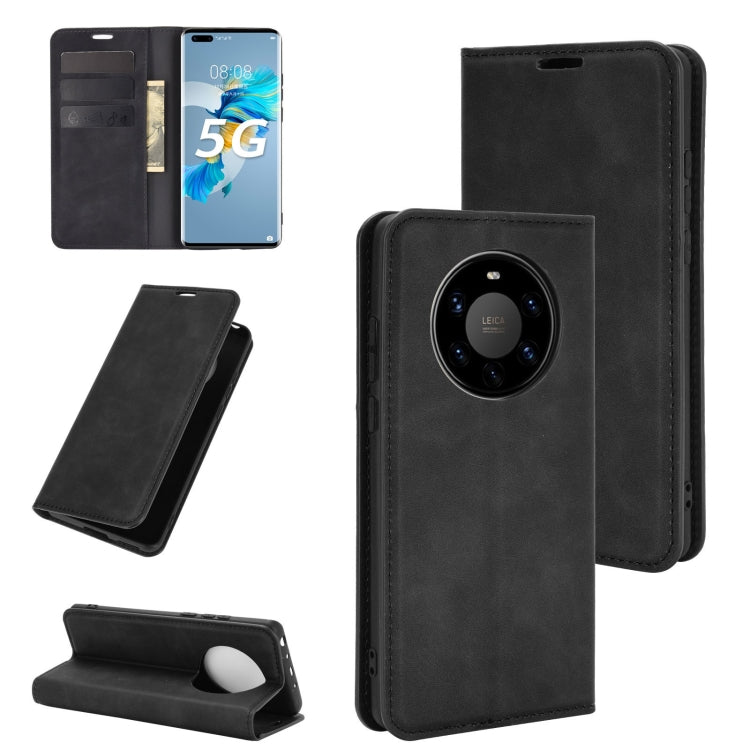 For Huawei Mate 40 Pro+ Retro-skin Business Magnetic Suction Leather Case with Holder & Card Slots & Wallet