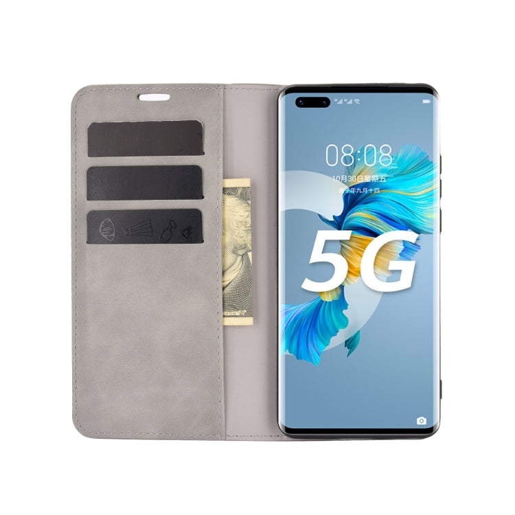 For Huawei Mate 40 Pro+ Retro-skin Business Magnetic Suction Leather Case with Holder & Card Slots & Wallet