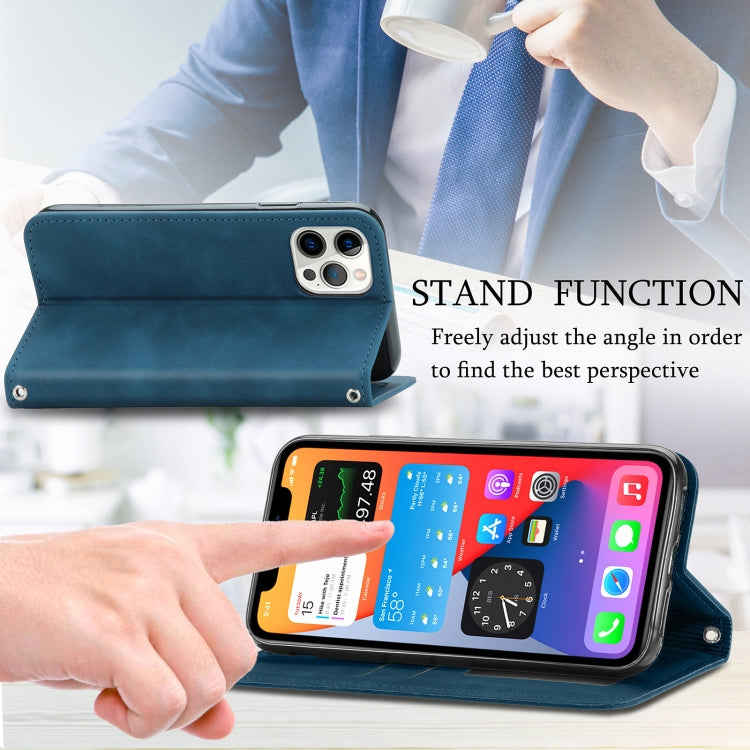 For iPhone 12 / 12 Pro Retro Skin Feel Business Magnetic Horizontal Flip Leather Case with Holder & Card Slots & Wallet & Photo Frame