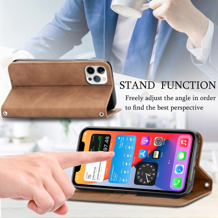 For iPhone 12 / 12 Pro Retro Skin Feel Business Magnetic Horizontal Flip Leather Case with Holder & Card Slots & Wallet & Photo Frame