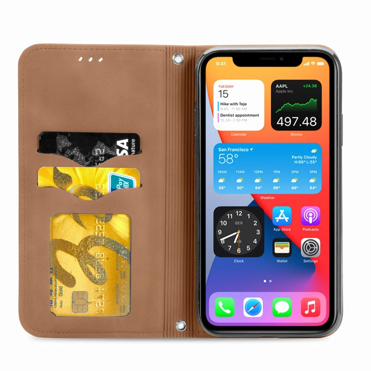 For iPhone 12 mini Retro Skin Feel Business Magnetic Horizontal Flip Leather Case with Holder & Card Slots & Wallet & Photo Frame