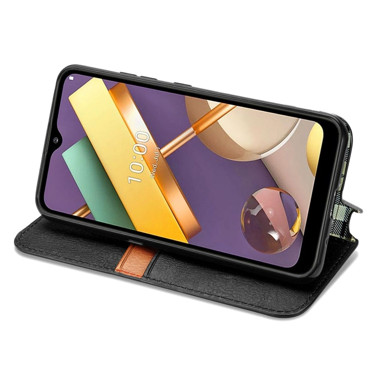 For LG K22 Cubic Grid Pressed Horizontal Flip Magnetic PU Leather Case with Holder & Card Slots & Wallet