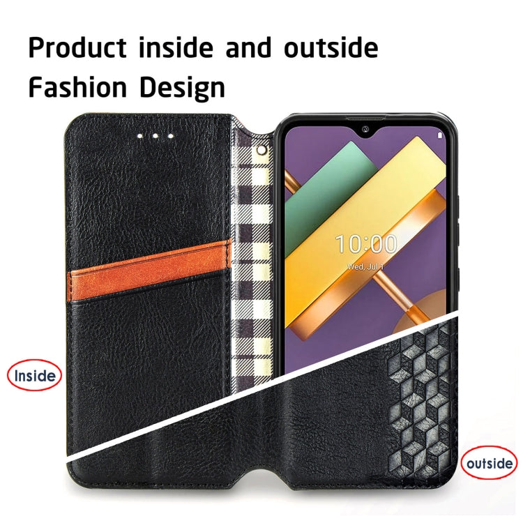 For LG K22 Cubic Grid Pressed Horizontal Flip Magnetic PU Leather Case with Holder & Card Slots & Wallet