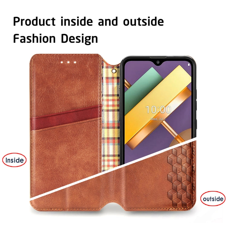 For LG K22 Cubic Grid Pressed Horizontal Flip Magnetic PU Leather Case with Holder & Card Slots & Wallet