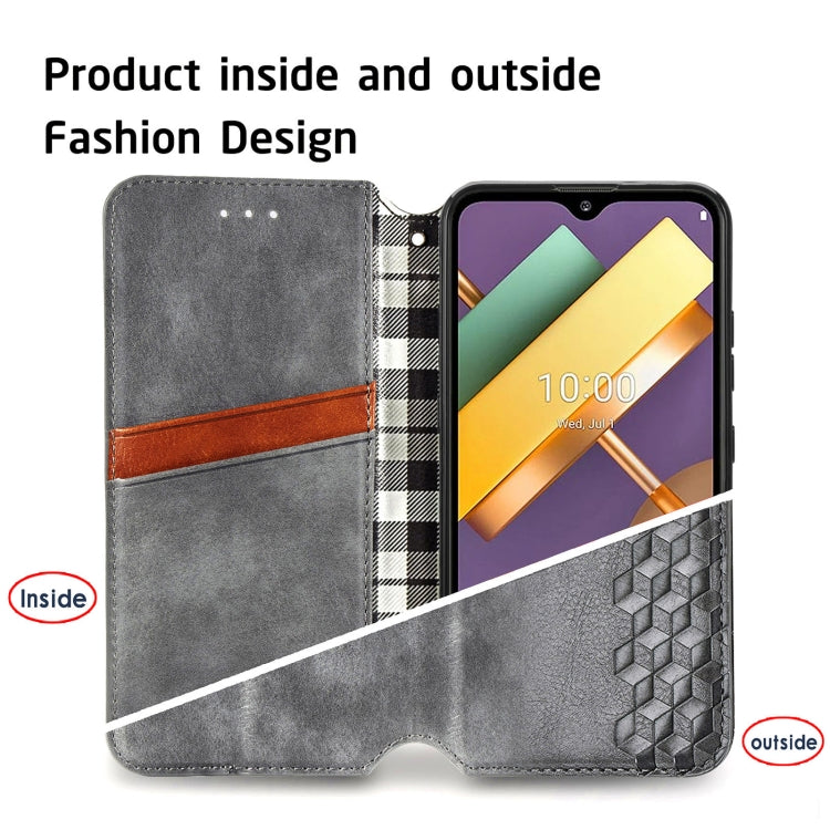 For LG K22 Cubic Grid Pressed Horizontal Flip Magnetic PU Leather Case with Holder & Card Slots & Wallet