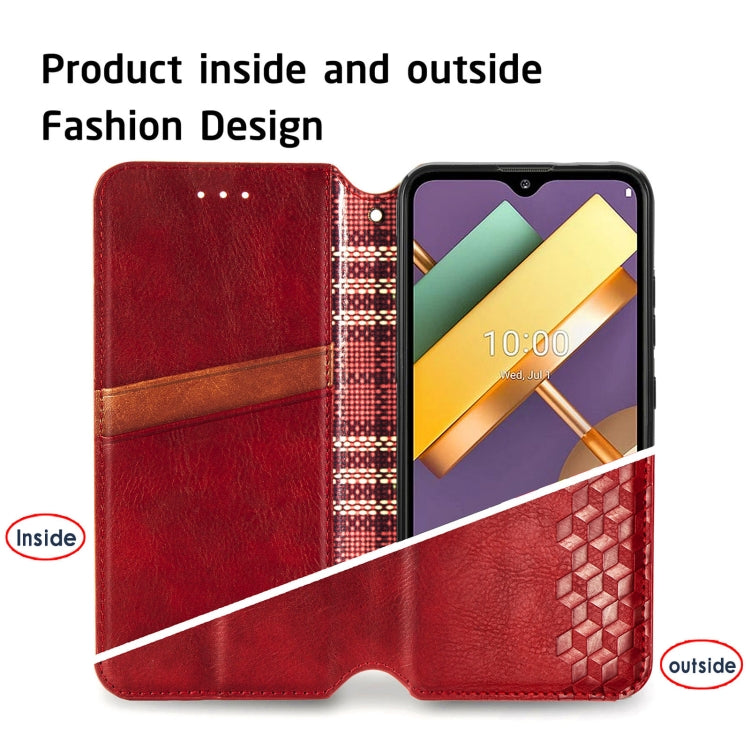 For LG K22 Cubic Grid Pressed Horizontal Flip Magnetic PU Leather Case with Holder & Card Slots & Wallet