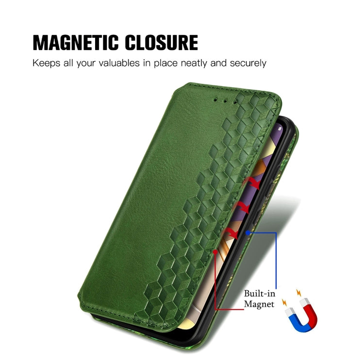 For LG K22 Cubic Grid Pressed Horizontal Flip Magnetic PU Leather Case with Holder & Card Slots & Wallet