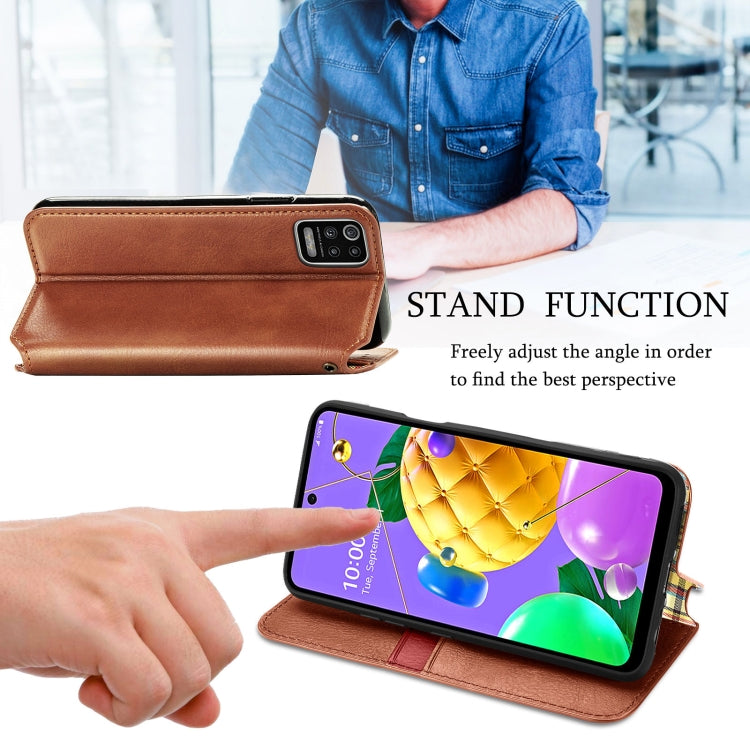 For LG K52 Cubic Grid Pressed Horizontal Flip Magnetic PU Leather Case with Holder & Card Slots & Wallet