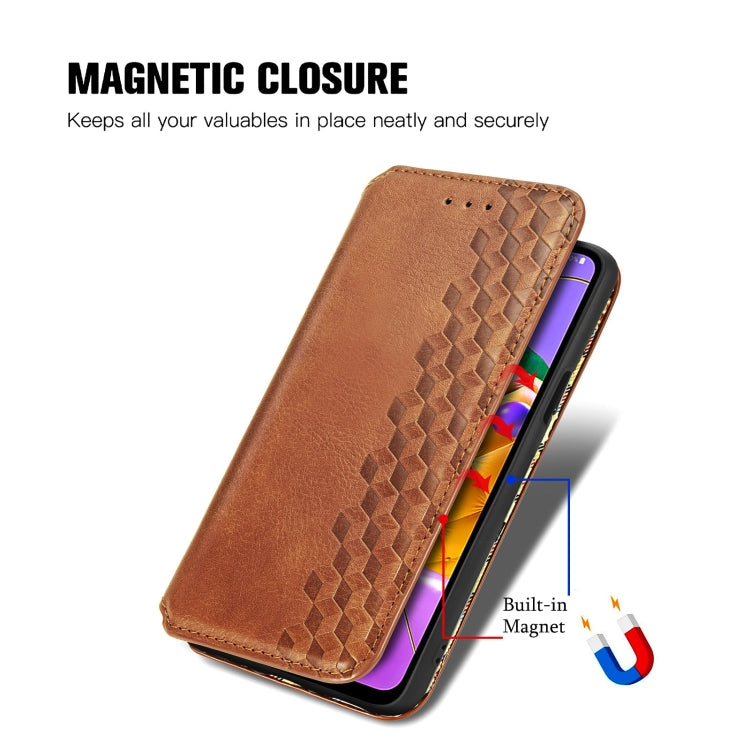 For LG K52 Cubic Grid Pressed Horizontal Flip Magnetic PU Leather Case with Holder & Card Slots & Wallet