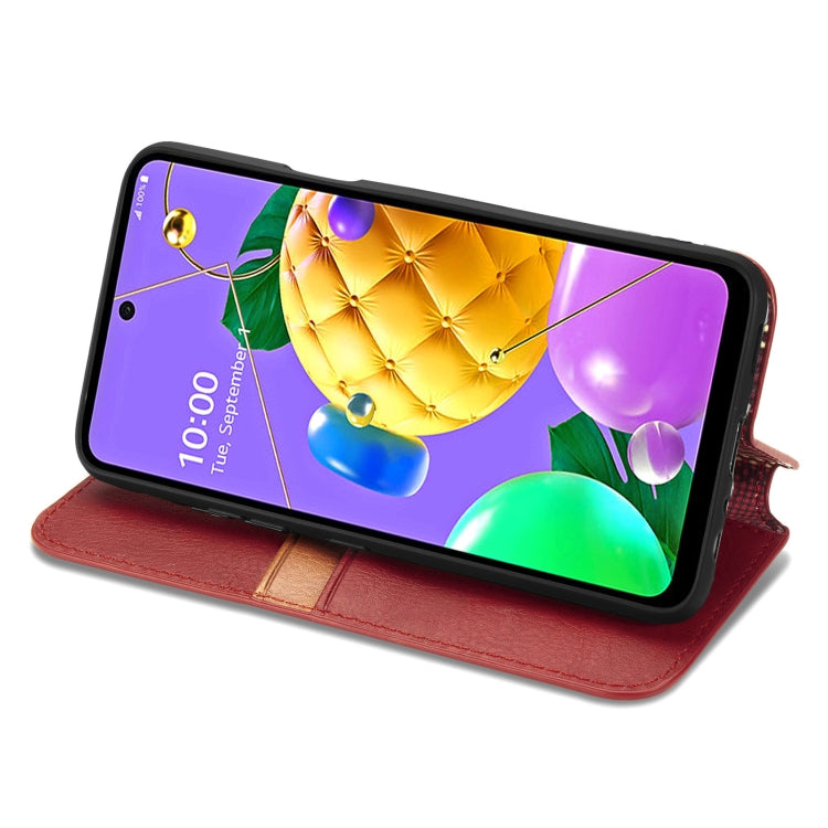 For LG K52 Cubic Grid Pressed Horizontal Flip Magnetic PU Leather Case with Holder & Card Slots & Wallet