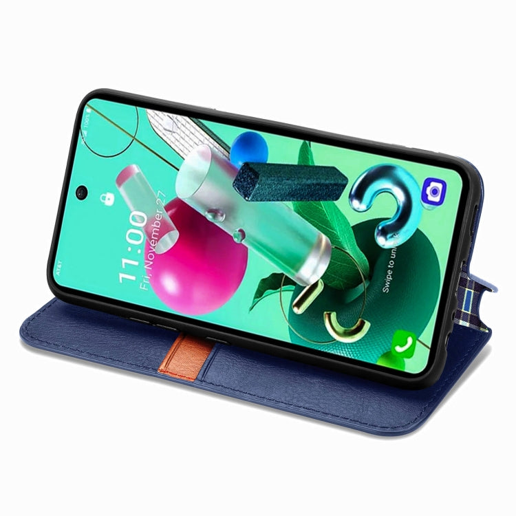 For LG K92 5G Cubic Grid Pressed Horizontal Flip Magnetic PU Leather Case with Holder & Card Slots & Wallet