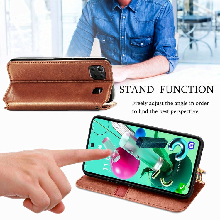For LG K92 5G Cubic Grid Pressed Horizontal Flip Magnetic PU Leather Case with Holder & Card Slots & Wallet
