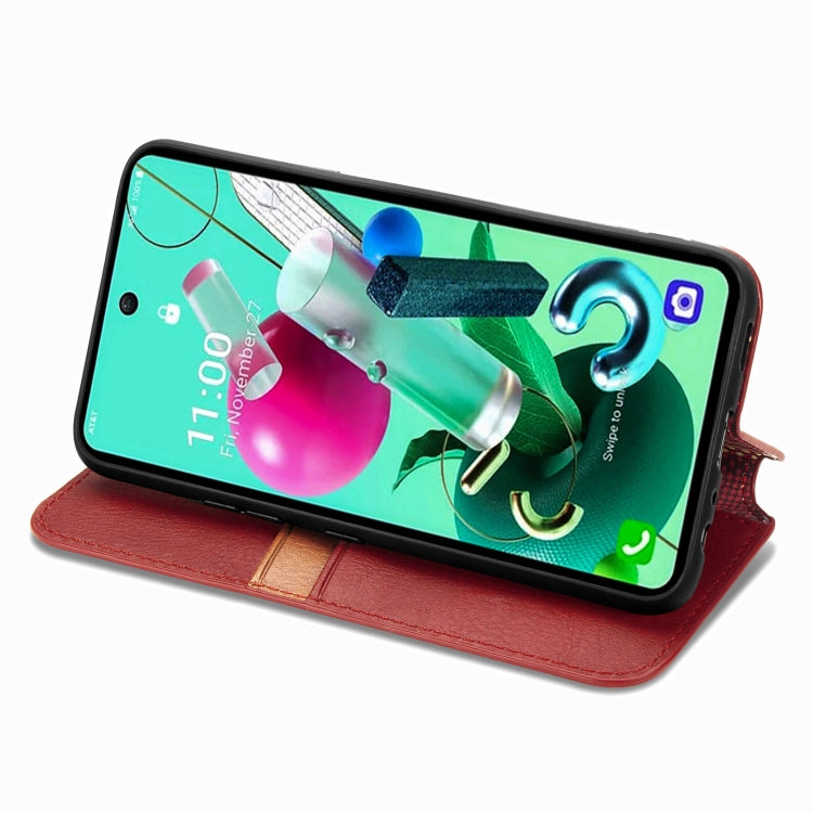 For LG K92 5G Cubic Grid Pressed Horizontal Flip Magnetic PU Leather Case with Holder & Card Slots & Wallet