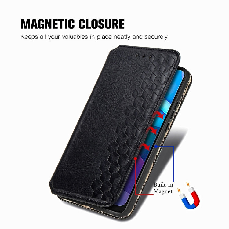 For Motorola G9 power Cubic Grid Pressed Horizontal Flip Magnetic PU Leather Case with Holder & Card Slots & Wallet