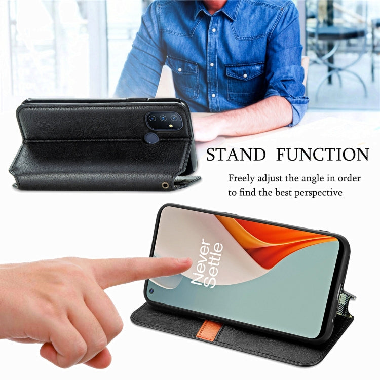 For One Plus Nord N100 Cubic Grid Pressed Horizontal Flip Magnetic PU Leather Case with Holder & Card Slots & Wallet