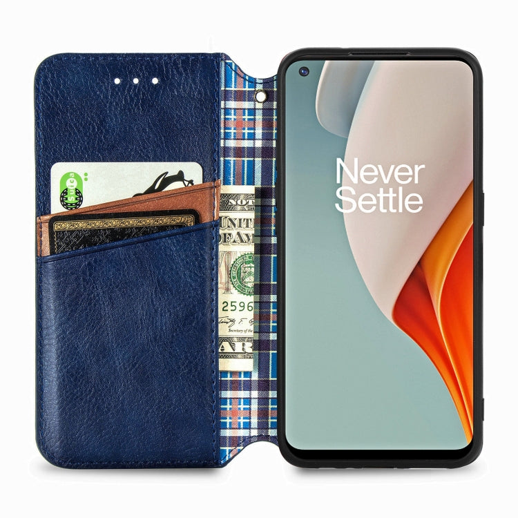 For One Plus Nord N100 Cubic Grid Pressed Horizontal Flip Magnetic PU Leather Case with Holder & Card Slots & Wallet