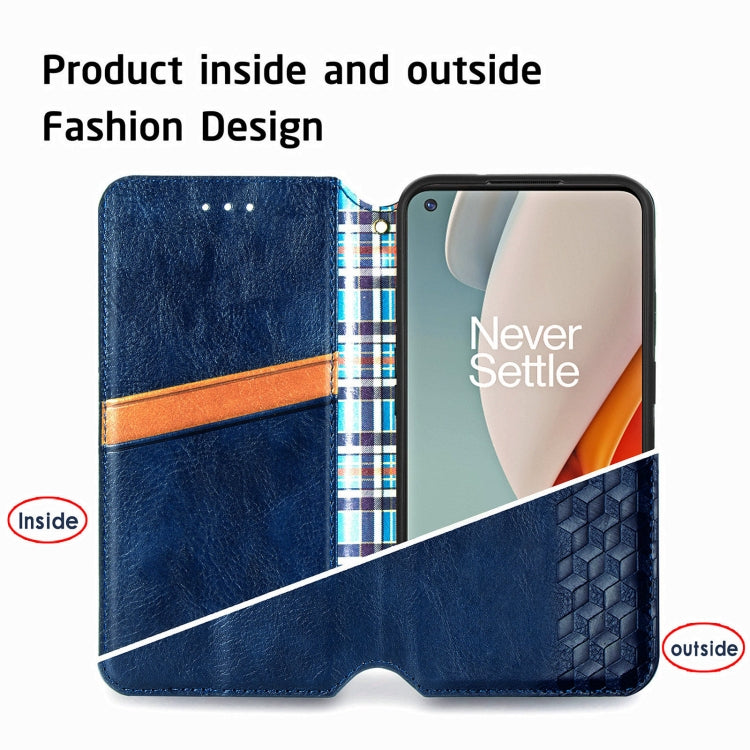 For One Plus Nord N100 Cubic Grid Pressed Horizontal Flip Magnetic PU Leather Case with Holder & Card Slots & Wallet