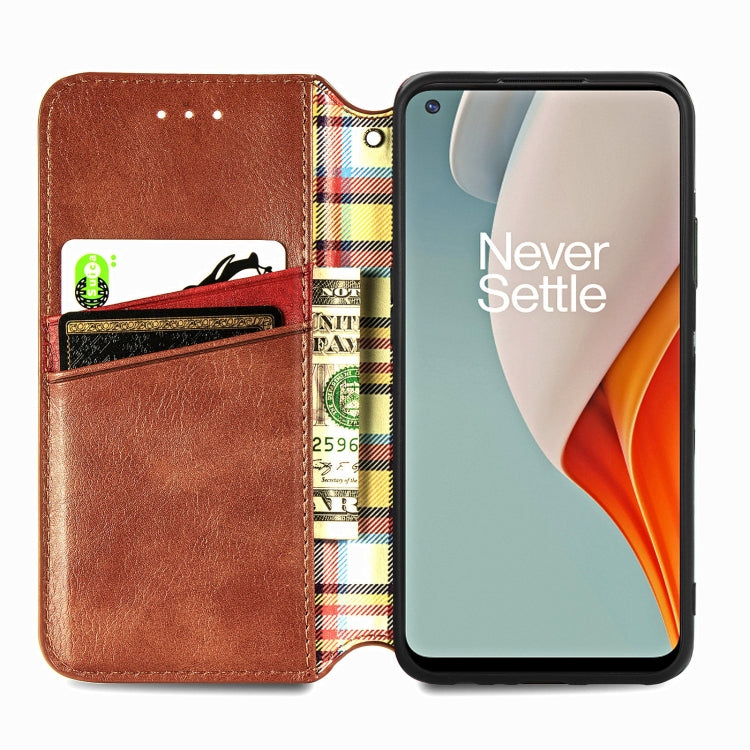 For One Plus Nord N100 Cubic Grid Pressed Horizontal Flip Magnetic PU Leather Case with Holder & Card Slots & Wallet