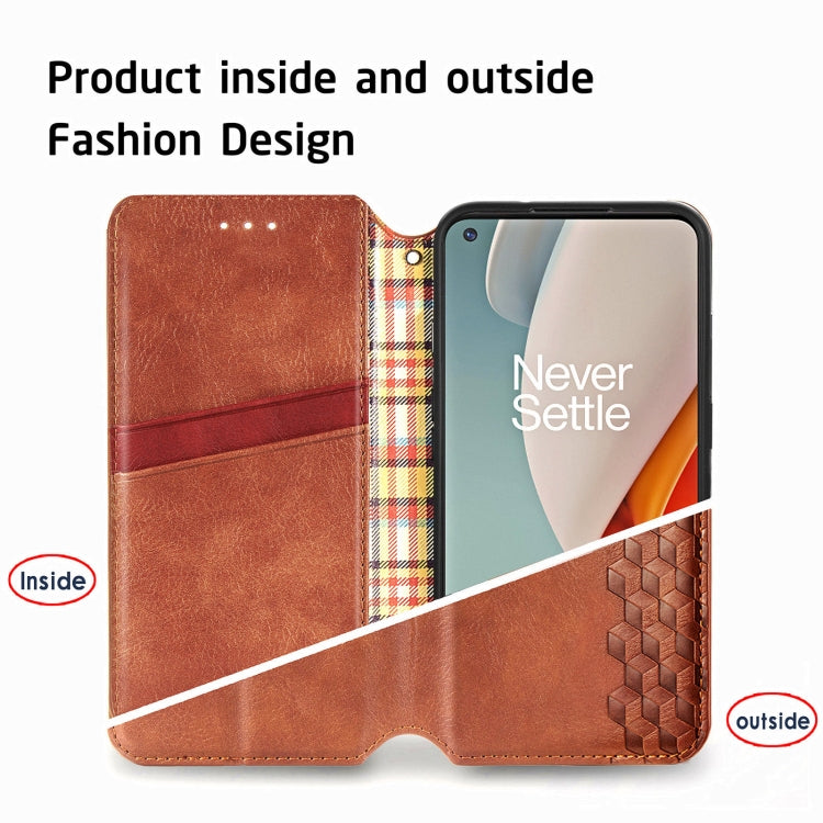 For One Plus Nord N100 Cubic Grid Pressed Horizontal Flip Magnetic PU Leather Case with Holder & Card Slots & Wallet