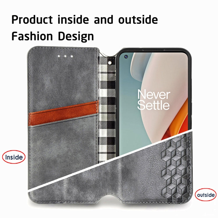 For One Plus Nord N100 Cubic Grid Pressed Horizontal Flip Magnetic PU Leather Case with Holder & Card Slots & Wallet