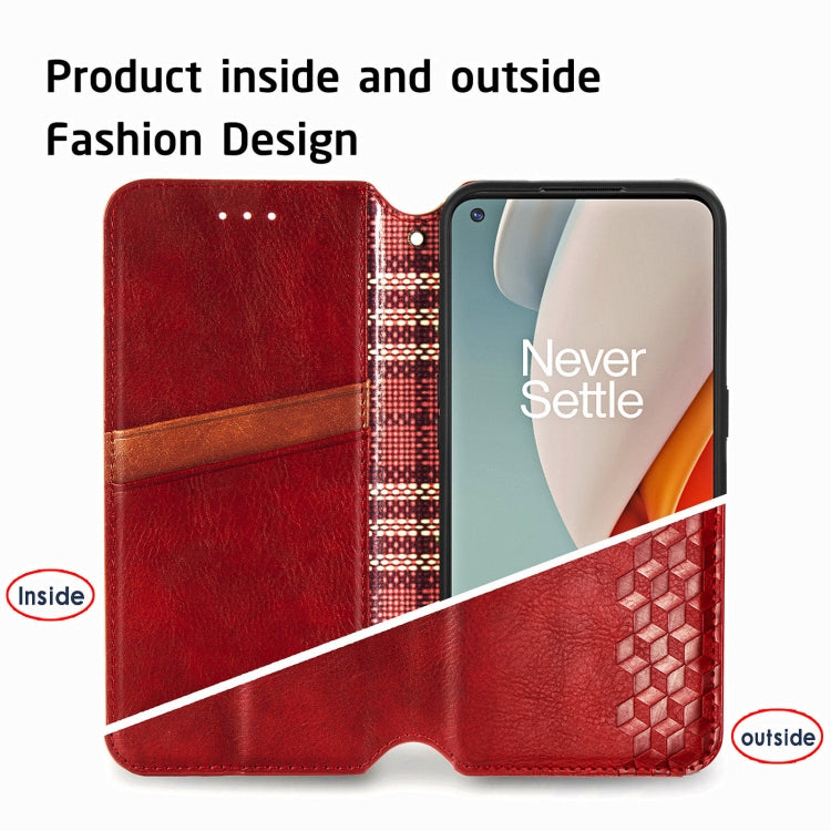 For One Plus Nord N100 Cubic Grid Pressed Horizontal Flip Magnetic PU Leather Case with Holder & Card Slots & Wallet