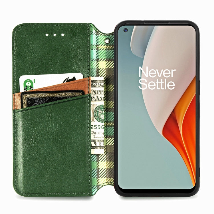 For One Plus Nord N100 Cubic Grid Pressed Horizontal Flip Magnetic PU Leather Case with Holder & Card Slots & Wallet